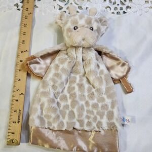 Ebba Aurora Giraffe Lovey Security Blanket Tan White Spotted Satin Trim Plush